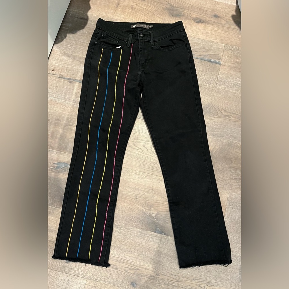 LEVI’S Custom Embroidered Straight Leg Black Jeans